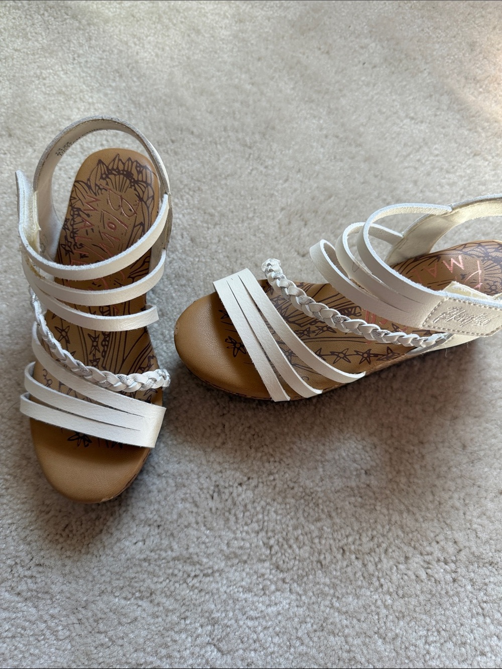 Girls' White Braided Strap Sandals with Cushioned Footbed